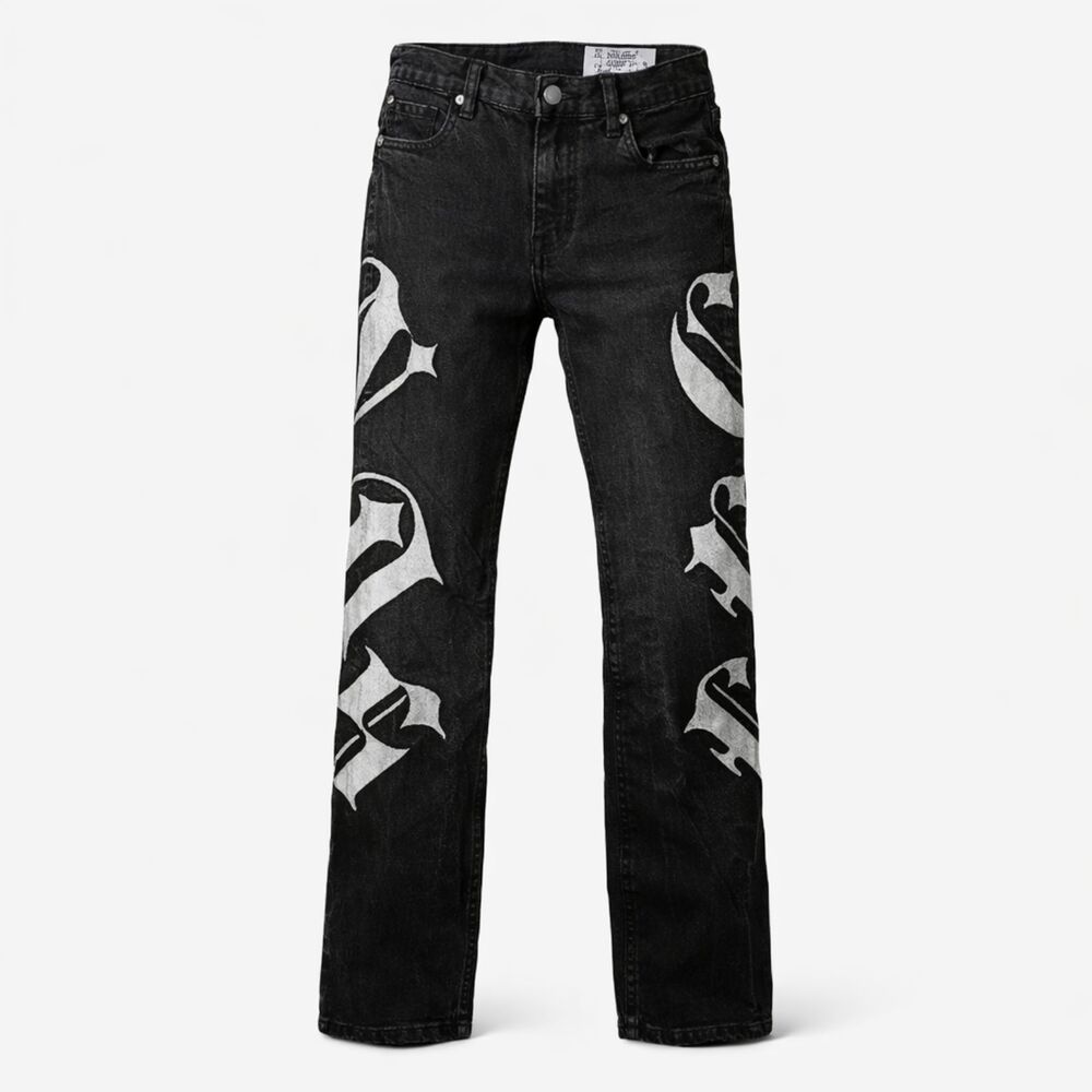 Evolution Denim Jeans Pants straight-cut Embroidered letters | Size 20